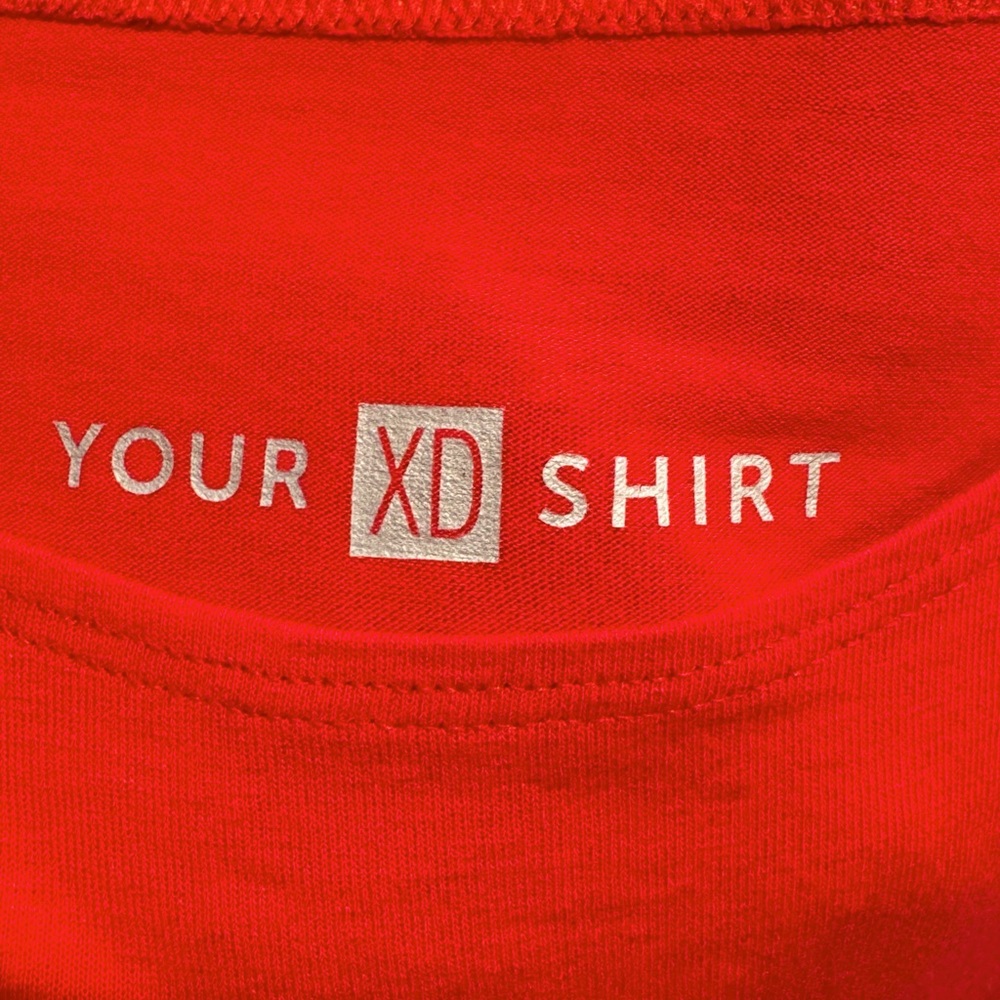 XD Xenia Design RedT-Shirt with Abstract Black Print, Avant-Garde Design. Medium - Picture 3 of 6